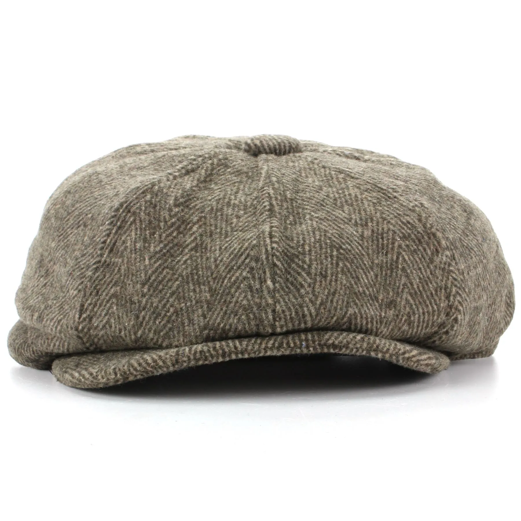 Wool Tweed Gatsby Newsboy 8 Panel Flat Cap Hat - Brown